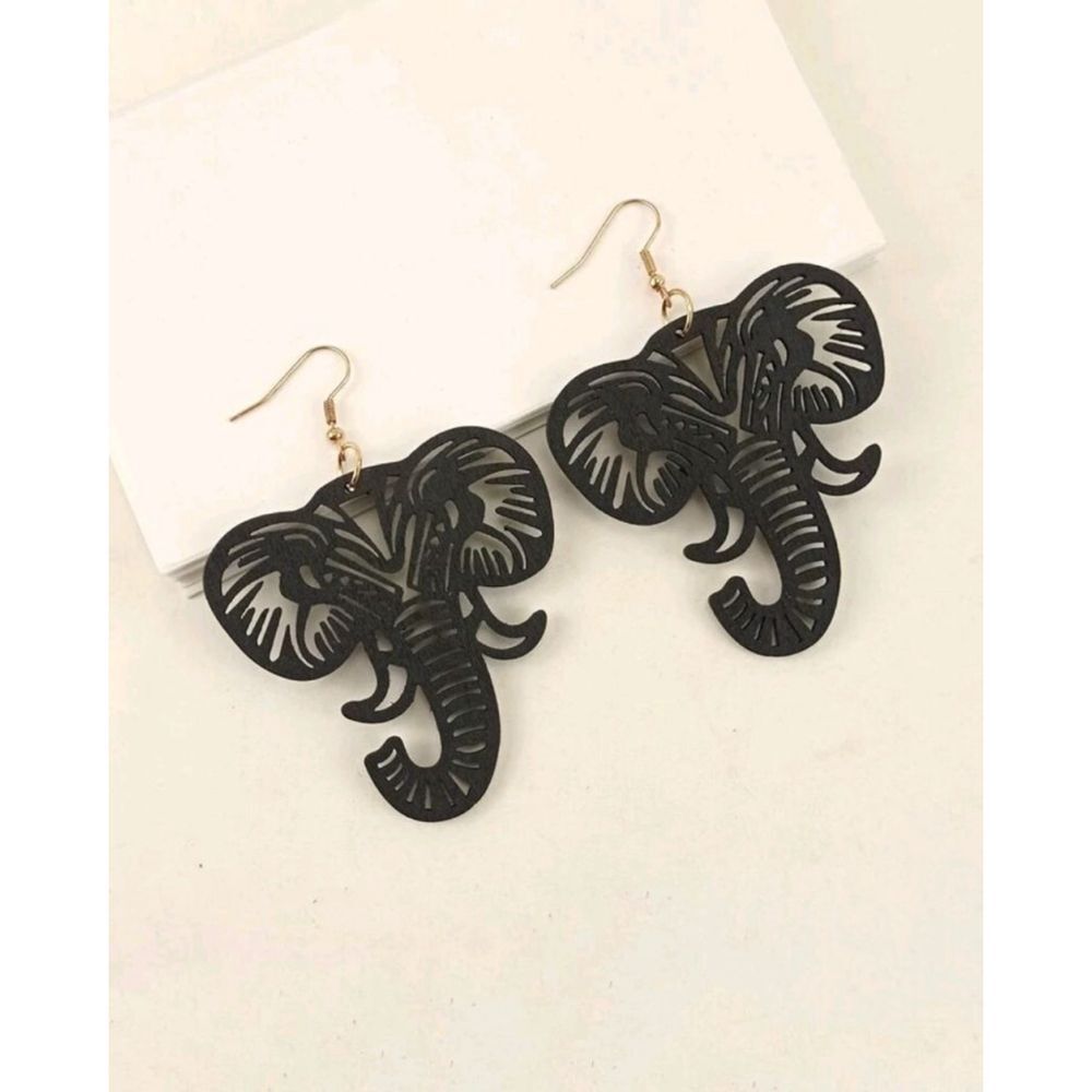 💕5/$18 1pair Cutout Trunk Up Elephant Shaped Pendant Wooden Dangle Earrings